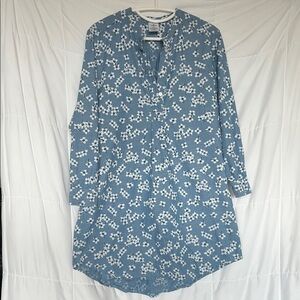 Draper James x Lands’ End Chambray Floral Tunic Shirt Dress MP 10 12